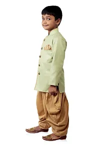 Trendy Green Cotton Blend Sherwani and Dhoti Set For Boys-thumb1