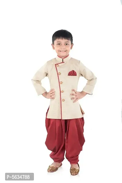 BBS Creation Cotton Blend Sherwani And Dhoti Set-thumb0