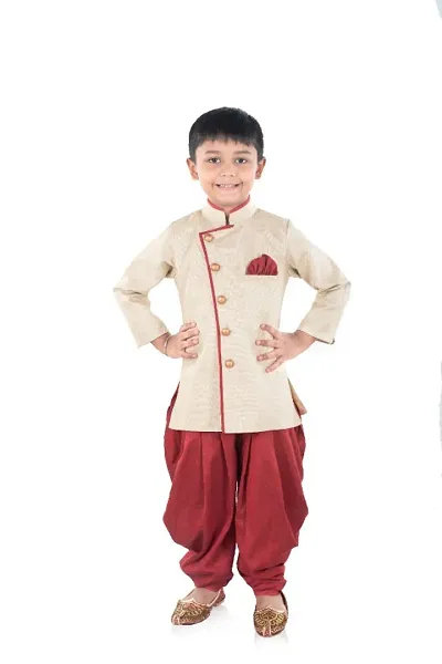 Boy's Cotton Sherwani and Dhoti Set
