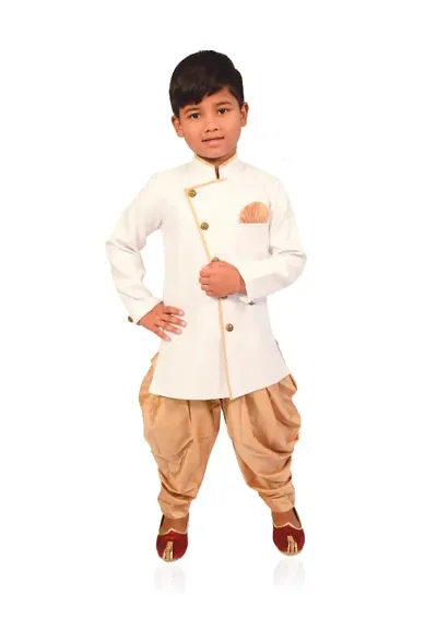 Boys Festive  Party Angarkha and Dhoti Pant  (White  Rose Gold Pack of 1)