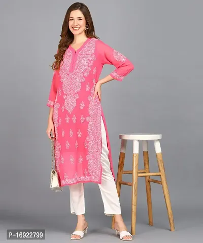 Trendy Straight Red Chikankari Chiffon Kurta For Women-thumb0