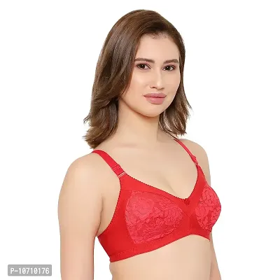 KYODO New Women's Net with Hoisery Wirefree Stylish Bra for Girls (32, Red Blue)-thumb2