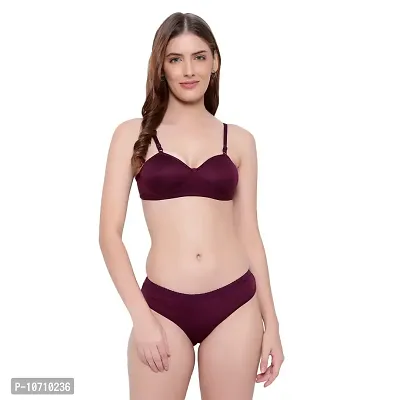 KYODO Cotton Padded Non-Wired Push-Up Bra Panty Set (Pack of 1 Purple