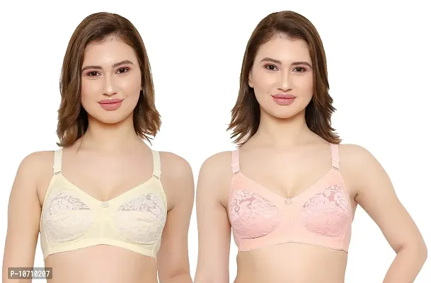 KYODO New Women's Net with Hoisery Wirefree Stylish Bra for Girls (42, Yellow Beige)