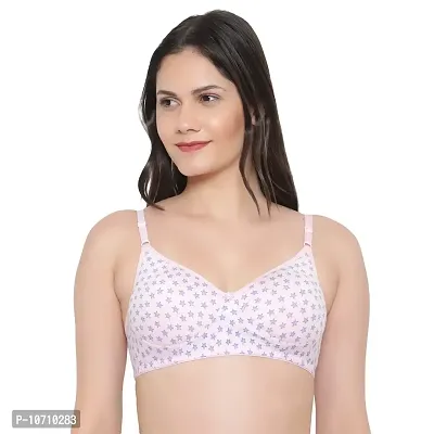 KYODO Women's Star Printed Cotton Lightly Padded Wire Free Regular Bra Pack of 3 (30, Pink)
