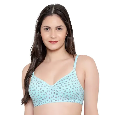 KYODO Women's Star Printed Cotton Lightly Padded Wire Free Regular Bra Pack of 1