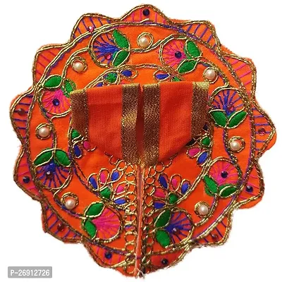 Fancy Laddu Gopal Dresses For Kanha Ji - Size 0 (Orange, Floral Embroidery, Washable, Set Of 1)