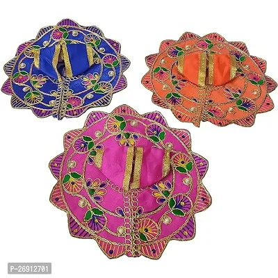 Laddu Gopal Dress Yellow Red Green Dress Size 0 Set Of 3 Kanha Ji Poshak - Traditional Outfits For Deity Intricate Design, Sacred Attire-thumb0