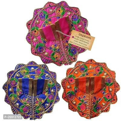 Fancy Laddu Gopal Dresses For Kanha Ji - Size 0 (Pink-Blue-Orange, Floral Embroidery, Washable, Set Of 3)-thumb0