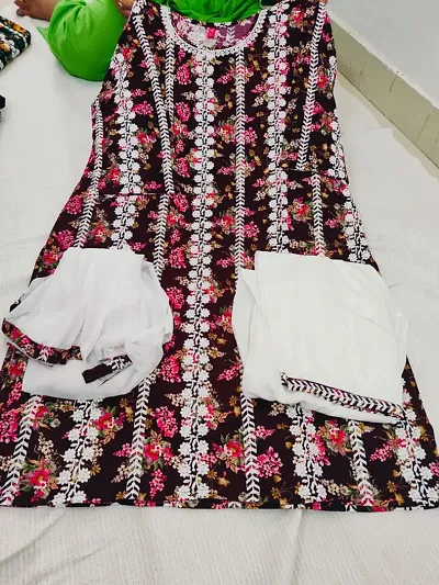 Stylish Crepe A-Line Printed Kurtis Bottom and Dupatta Set