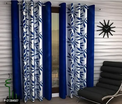 Stylish Blue Polyester Printed (Size 5 Feet , Set Of 2 )Window Curtains