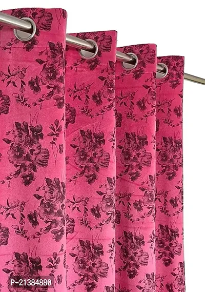 Stylish Pink Velvet Printed (Size 5 Feet , Set Of 2 )Window Curtains