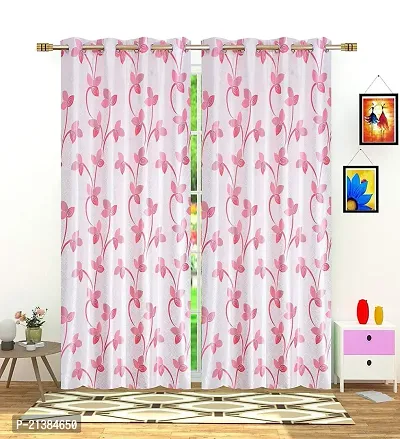 Stylish Pink Polyester Printed (Size 5 Feet , Set Of 2 )Window Curtains