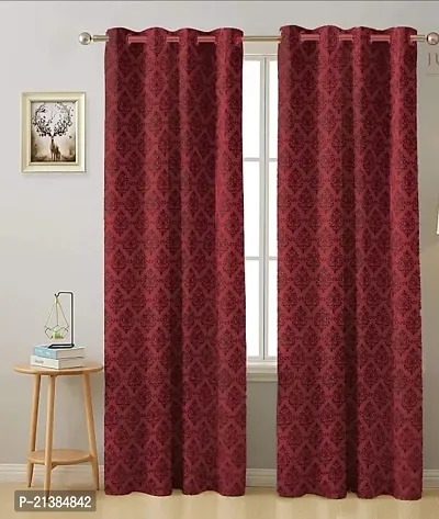 Stylish Maroon Polyester Checked (Size 5 Feet , Set Of 2 )Window Curtains