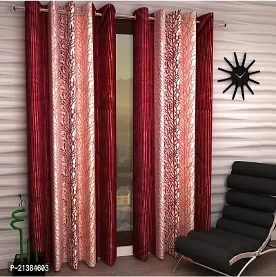 Stylish Maroon Polyester Printed (Size 5 Feet , Set Of 2 )Window Curtains-thumb0