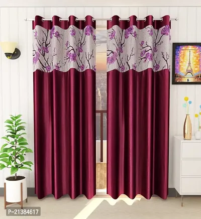 Stylish Wine Net Patchwork (Size 5 Feet , Set Of 2 )Window Curtains