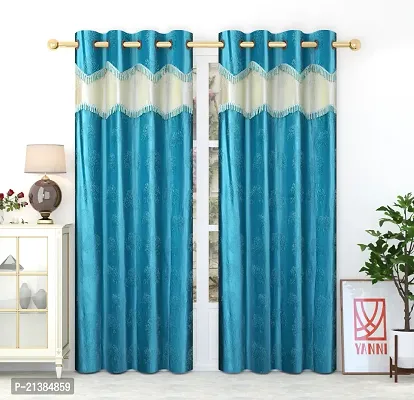 Stylish Aqua Polyester Printed (Size 5 Feet , Set Of 2 )Window Curtains