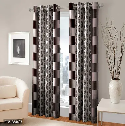 Stylish Maroon Polyester Printed (Size 5 Feet , Set Of 2 )Window Curtains