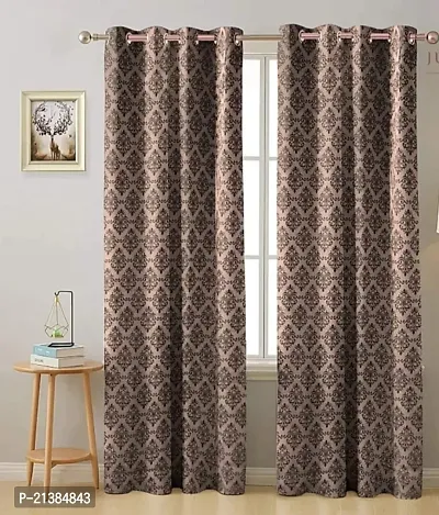 Stylish Brown Polyester Checked (Size 5 Feet , Set Of 2 )Window Curtains