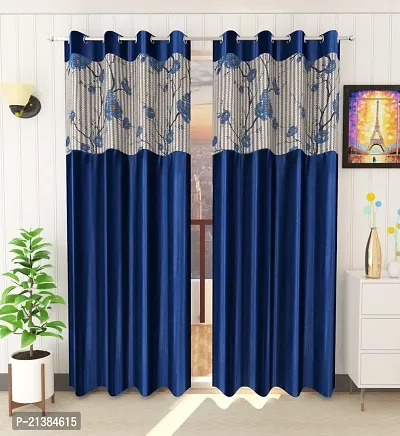 Stylish Blue Net Patchwork (Size 5 Feet , Set Of 2 )Window Curtains