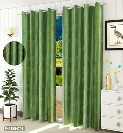 Stylish Green Polyester Embroidered (Size 5 Feet , Set Of 2 )Window Curtains-thumb0