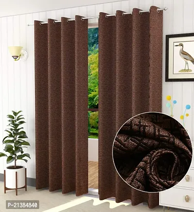 Stylish Brown Polyester Checked (Size 5 Feet , Set Of 2 )Window Curtains