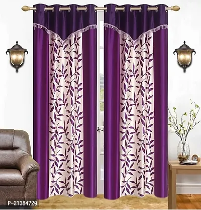 Stylish Wine Polyester Printed (Size 5 Feet , Set Of 2 )Window Curtains