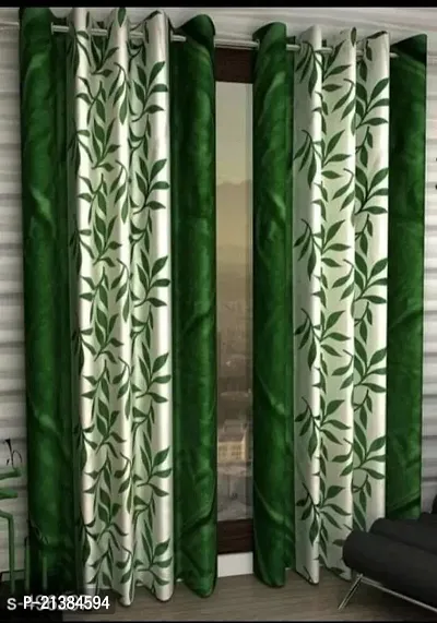 Stylish Green Polyester Printed (Size 5 Feet , Set Of 2 )Window Curtains