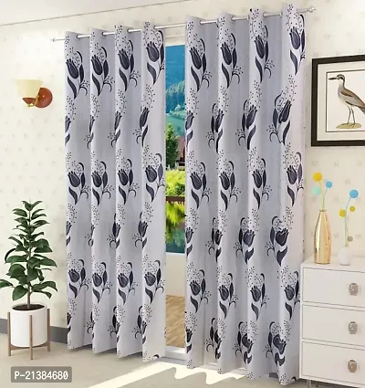 Stylish Grey Polyester Printed (Size 5 Feet , Set Of 2 )Window Curtains