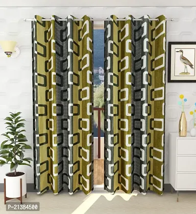 Stylish Green Polyester Printed (Size 5 Feet , Set Of 2 )Window Curtains