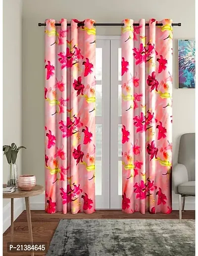 Stylish Maroon Polyester Printed (Size 5 Feet , Set Of 2 )Window Curtains