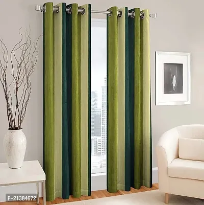 Stylish Green Polyester Printed (Size 5 Feet , Set Of 2 )Window Curtains-thumb0