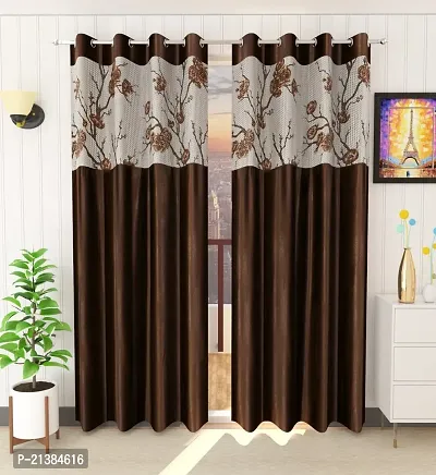 Stylish Brown Net Patchwork (Size 5 Feet , Set Of 2 )Window Curtains