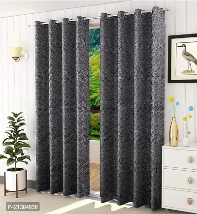 Stylish Grey Polyester Checked (Size 5 Feet , Set Of 2 )Window Curtains