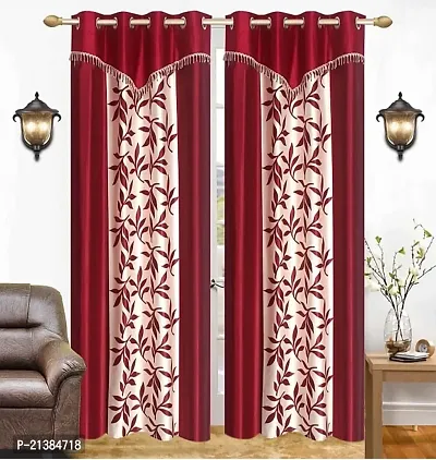 Stylish Maroon Polyester Printed (Size 5 Feet , Set Of 2 )Window Curtains