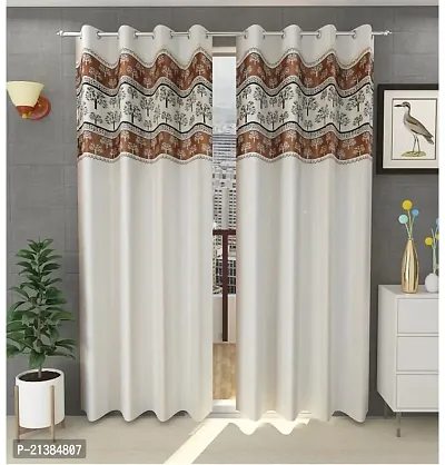 Stylish Cream Polyester Patchwork (Size 5 Feet , Set Of 2 )Window Curtains-thumb0