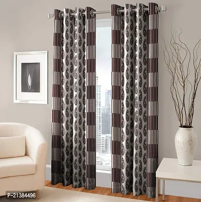 Stylish Coffee Polyester Printed (Size 5 Feet , Set Of 2 )Window Curtains