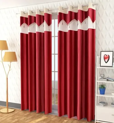 Soulful Creations Exclusive Designer Digital Plain Ice Crush Curtains for Door 7 Feet, Pack of 2 Maroon