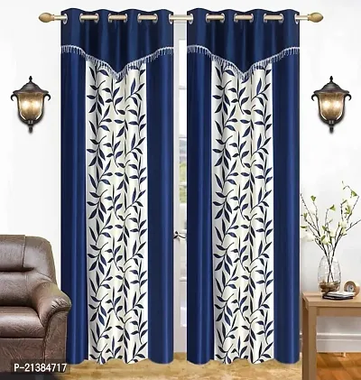 Stylish Blue Polyester Printed (Size 5 Feet , Set Of 2 )Window Curtains-thumb0