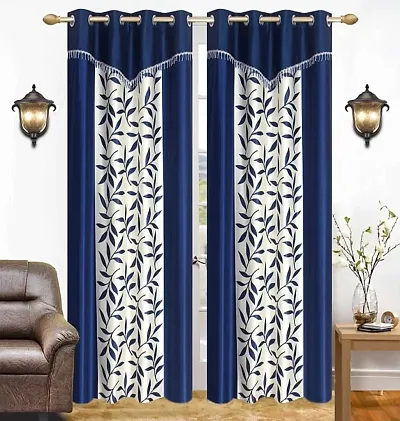 Home Edge Heavy Quality Blue Frill Designer Door 7 Feet Curtain Pack of 2