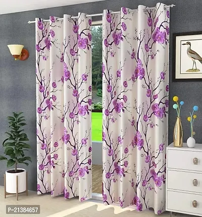 Stylish Purple Polyester Printed (Size 5 Feet , Set Of 2 )Window Curtains-thumb0