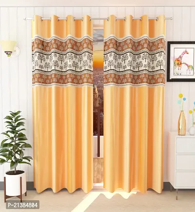 Stylish Gold Polyester Patchwork (Size 5 Feet , Set Of 2 )Window Curtains-thumb0