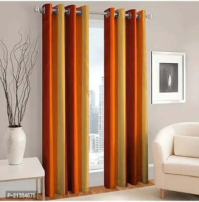 Stylish Orange Polyester Printed (Size 5 Feet , Set Of 2 )Window Curtains