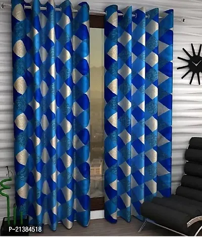 Stylish Blue Polyester Printed (Size 5 Feet , Set Of 2 )Window Curtains-thumb0