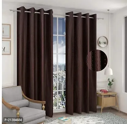 Stylish Brown Polyester Embroidered (Size 5 Feet , Set Of 2 )Window Curtains