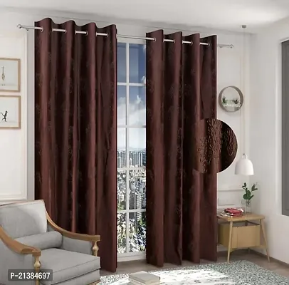 Stylish Brown Polyester Embroidered (Size 5 Feet , Set Of 2 )Window Curtains-thumb0