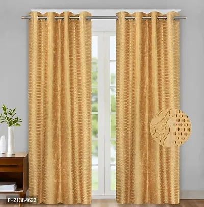 Stylish Gold Polyester Embroidered (Size 5 Feet , Set Of 2 )Window Curtains