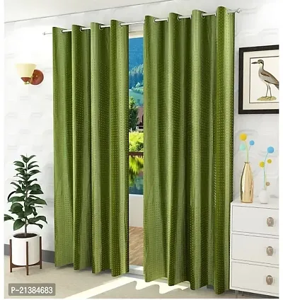 Stylish Green Polyester Embroidered (Size 5 Feet , Set Of 2 )Window Curtains