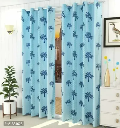 Stylish Blue Polyester Printed (Size 5 Feet , Set Of 2 )Window Curtains