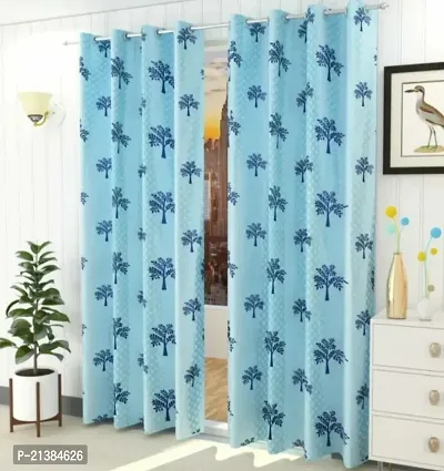 Stylish Blue Polyester Printed (Size 5 Feet , Set Of 2 )Window Curtains-thumb0